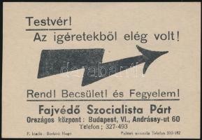 1937 Testvér! Az ígéretekből elég volt! A Fajvédő Szocialista Párt röplapja, 10x8 cm