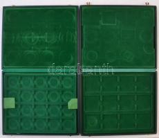 2db használt "Magyar Érmeforgalmazó" feliratú csatos éremtartó kazetta, egyik kivehető tál...