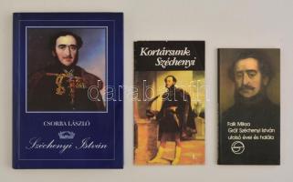 Különféle cikkek, és írások, könyvek Széchényi Istvánról,  összesen: 10 db  Csorba László: Széchényi István. Bp., 1991, Officina Nova. Kiadói egészvászon-kötés, kiadói papír védőborítóban.   Falk Miksa: Gróf Széchényi István utolsó évei és halála. Mérleg. (Emlékezések.) Bp.,1984, Európa. Kiadói papírkötés.   Kortársunk Széchényi. Bp., 1991, Kelenföld.   Valamint néhány újságkivágás, és töredékes folyóirat és nyomtatvány, 7 db.