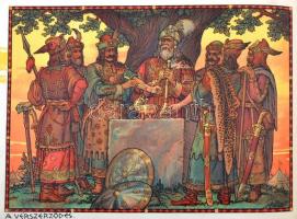 Magyar hunmondák. Helbing Ferenc képeivel. Bp., Riegler József Ede. Kiadói félvászon kötés, kissé ko...