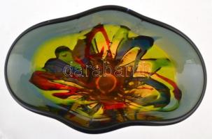 Irizáló fújt üveg váza, hibátlan, jelzés nélkül, m:26 cm