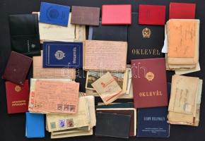 cca 1910-1980 Vegyes papírrégiség tétel, közte I. és II. világháborús tábori posta, oklevelek, igazolványok, útlevél, munkakönyv, térképek