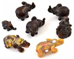 Mini elefánt gyűjtemény, műgyanta, egyiken lepattanással, 7 db, 2.5 cm és 4,5 cm közötti méretben