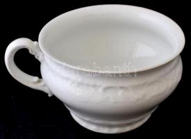 Rózsa mintás ágytál, kézzel festett, jelzés nélkül, kopott, d:21 cm, m:14 cm