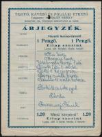 1930-1941 Vendéglők és kávézók árjegyzékei, lajstromja, 3 db