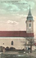 Alsónémedi, Református templom és környéke, szekér, gémeskút. Reinkopf János kiadása (EK)