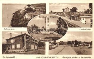 Balatonakarattya, Balaton part, Vasútállomás, Római katolikus templom, Cserkész üdülő, Országúti részlet a kettős híddal