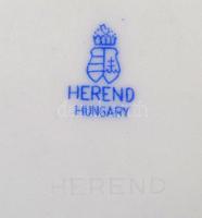 Herendi virág mintás lapostányér, kézzel festett, kopott, jelzett (koronás), d:24,5 cm