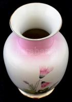 Hollóházi virág mintás váza, matricás, jelzett, kopott, m: 15 cm