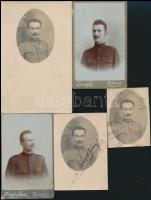 cca 1900-1918 Osztrák-magyar katonatisztek műtermi fotói, 5 db, köztük keményhátú, Goszleth, Gárdi Imre műtermeiből, hátoldalukon feliratozva, 7x5 és 10x6,5 cm közti méretben