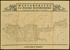 cca 1938 Magyarország új északi határvidéke, kétoldalas térkép, Pesti Hírlap, 57x42 cm.