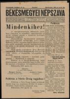 1919 Békéscsaba, A Békésmegyei Népszava XVI. évfolyamának 47. száma a Tanácsköztársaság rendeleteivel és híreivel, jó állapotban