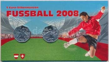 Ausztria 2008. 5E Ag Labdarúgó-Európa-bajnokság (2xklf) eredeti csomagolásban T:1 Austria 2008. 5 Euro Ag UEFA Euro 2008 (2xdiff) in original packing C:UNC