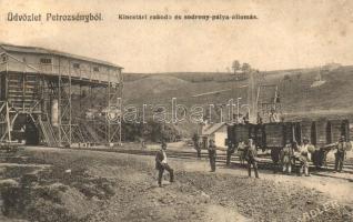 1910 Petrozsény, Petrosani; Kincstári rakodó és sodronypálya állomás munkásokkal, ipari vasút. Adler fényirda 1909. / coal mine, loading site, ropeway transport station with workers, industrial railway (EK)