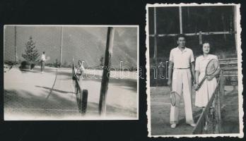 cca 1940-1950 Teniszezők, 2 db fotó, 6×8 cm