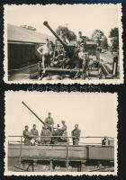 cca 1942 Légvédelmi ágyú vasúti szerelvény biztosítására, 2 db fotó, 6×8,5 cm