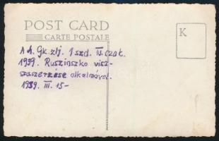 1939 A 4.Gk. zlj. 1. sz. IV. szak. Ruszinszko visszaszerzése alkalmával, csoportkép, fotólap, hátold...