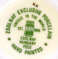 Zsolnay búzavirág mintás porcelán vázácska, kézzel festett, jelzett, hibátlan, m: 5,5 cm, d: 5 cm