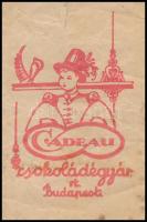 Cadeau csokoládégyár Rt. Budapest papírtasak, hátoldalon a fióküzletek listájával