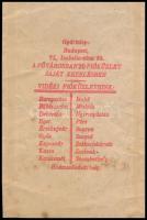 Cadeau csokoládégyár Rt. Budapest papírtasak, hátoldalon a fióküzletek listájával