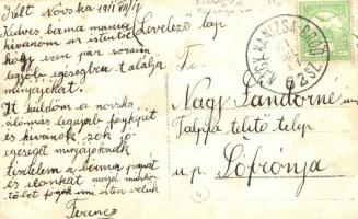 1911 Novszka, Novska; vasútállomás padon ülő hölgyekkel és vasutasokkal / Bahnhof / railway station ...