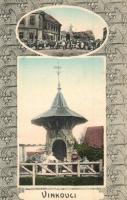 Vinkovce, Vinkovci; kivágott óriás tölgyfa törzse és a belőle készült kilátó. J. Reich kiadása / giant oak tree trunk and the look out tower made from it. Art Nouveau