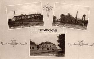 Dombóvár, Déry konzervgyár, Vajtermelő központ, Korona szálloda. Moósz Alajos kiadása (EK)