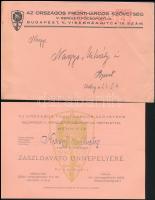 1934 Az Országos Frontharcos Szövetség Budapesti V. Kerületi Főcsoportjának meghívója zászlóavató ünnepélyre, eredeti borítékjában, szép állapotban