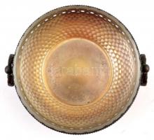 Alpakka cukortartó, jelzett (MH20), üvegbetéttel, kis karcolásokkal, m: 6,5 cm, d: 12 cm