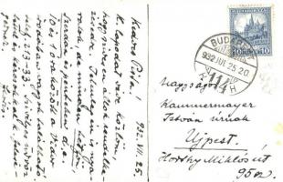 1932 Kőszeg, Hősök kapuja. Opaterny Flóris (a kapu tervezője) levelével és pecsétjével (EK)