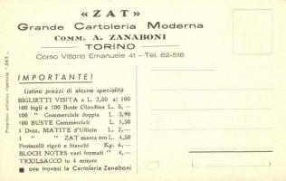 Pianta di Torino. ZAT Grande Cartoleria Moderna Comm. A. Zanaboni / The map of Turin, paper shop adv...
