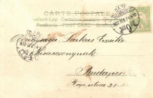 1902 Boldog Karácsonyi Ünnepeket! Dombornyomott litho / Christmas greeting card, angel with flower. ...