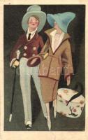 Fashion couple, art postcard (r)