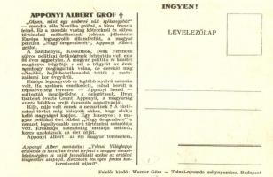 Gróf Apponyi Albert gyászlapja. Tolnai Világlapja emléke a nemzeti gyász alkalmából. Székely Aladár ...