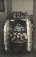 1935 Slovenskí Fasisti Vsetko za Vlast a Národ. Predseda a Vodca / Memorial of the Slovakian Fascists with roses and flag. photo