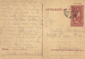 1942 Bielitz Sándorné levele férjének Bielitz Sándor úr zsidó 105/4. IV. sz. KMSZ-nek (közérdekű munkaszolgálatos) az orgoványi munkatáborba / WWII Letter for a Jewish labor serviceman to the labor camp of Orgovány. Judaica + 12f Ga. (EK)