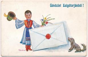 Salgótarján. Népviseletes leporellolap / Hungarian folklore leporellocard s: Klaudinyi