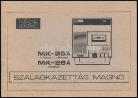 1969-1976 Budapesti Rádiótechnikai Gyár 2 db kazettás magnó használati utasítása (MK-21, MK 25A - MK-26 A), az egyikben kapcsolási rajzzal.