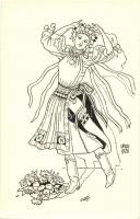 7 db régi Undi Mariska és Bozó Gyula folklór művészlap / 7 pre-1945 Hungarian folklore art postcards...