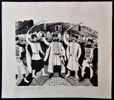 Berki Viola (1932-2001): Zrínyi esküje (17/100). Linó, papír, jelzett, 26×34 cm