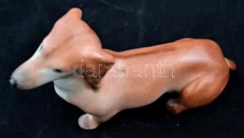 Aquincumi tacskó, kézzel festett, jelzett, kopott, h:10,5 cm