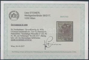 6kr HP I plate flaw, on cover "RAAB" Certificate: Steiner 6kr HP I gesztenyebarna lemezhib...