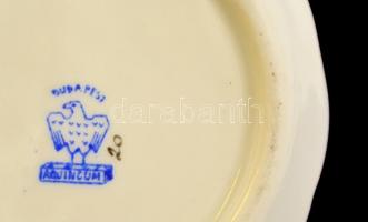 Budapest tejszín kiöntő és tálka, egyik jelzett (Drasche), matricás, kopott, m:6,5 cm, d:8 cm