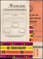 cca 1970-1980 Vegyes reklám nyomtatvány tétel, összesen 11 db: Orion tv használati utasítás, Chinoin, Chemolimpex, Bartoterm léghevítő