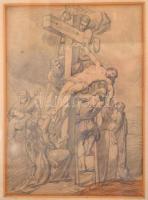 Jelzés nélkül: Krisztus levétele a keresztről. Ceruza, papír, sérült, üvegezett keretben, 32×24 cm