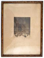 Gy Andor József (?-?): Bazilika bejárat. Rézkarc, papír, jelzett, üvegezett keretben, 17×14 cm