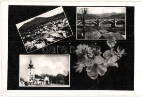 Vágbeszterce, Povazská Bystrica; Templom, híd, látkép / church, bridge, general view, floral