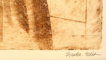 Finta Edit (1945 - ): Válaszfalak. Művészpéldány. Rézkarc, papír. papír, 32x45 cm Üvegezett keretben