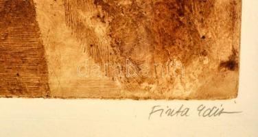 Finta Edit (1945 - ): Eltávolodás. Művészpéldány. Rézkarc, papír. papír, 32x45 cm Üvegezett keretben
