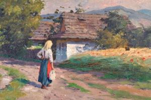 Szontágh Tibor (1873-1930): Falusi utca, olaj, vászon, jelzett, javított, 50×60 cm